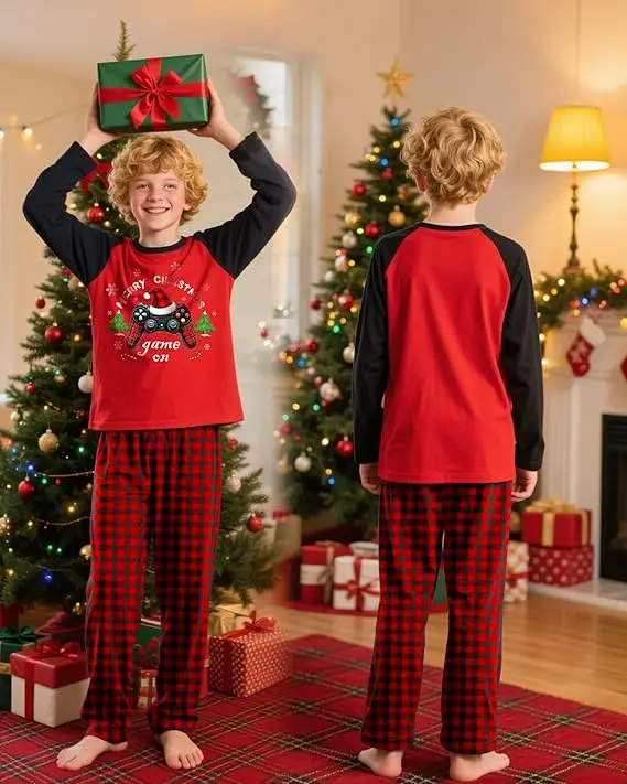 Fiodrimy Boys Pajamas Big Boys Pjs Set Long Sleeve and Pants Jammies 2 Piece Boys Sleepwear Lounge Clothes Size 8-14